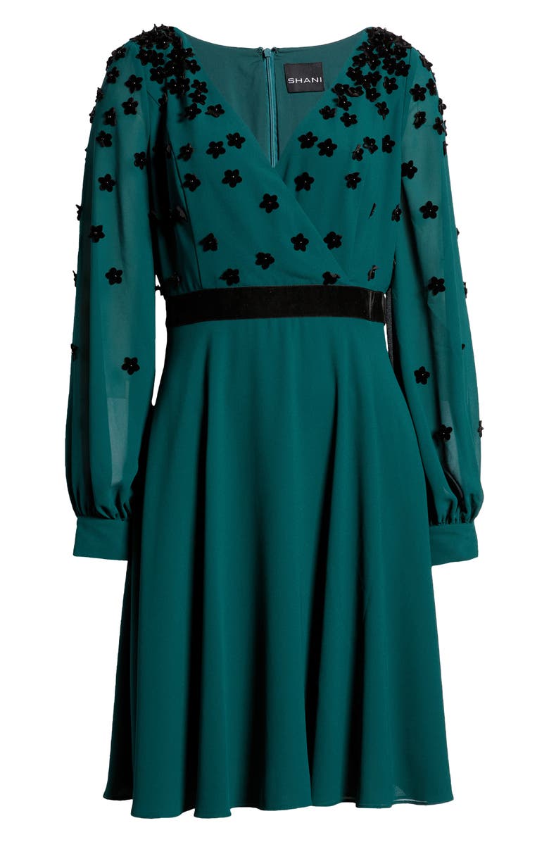 Shani Georgette Floral Appliquè Long Sleeve Dress, Alternate, color, 