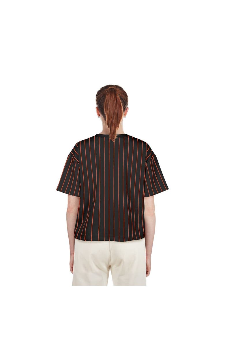 New Era Women's New Era Black Baltimore Orioles Cooperstown Collection Multiplier Pinstripe Cropped T-Shirt, Alternate, color, 