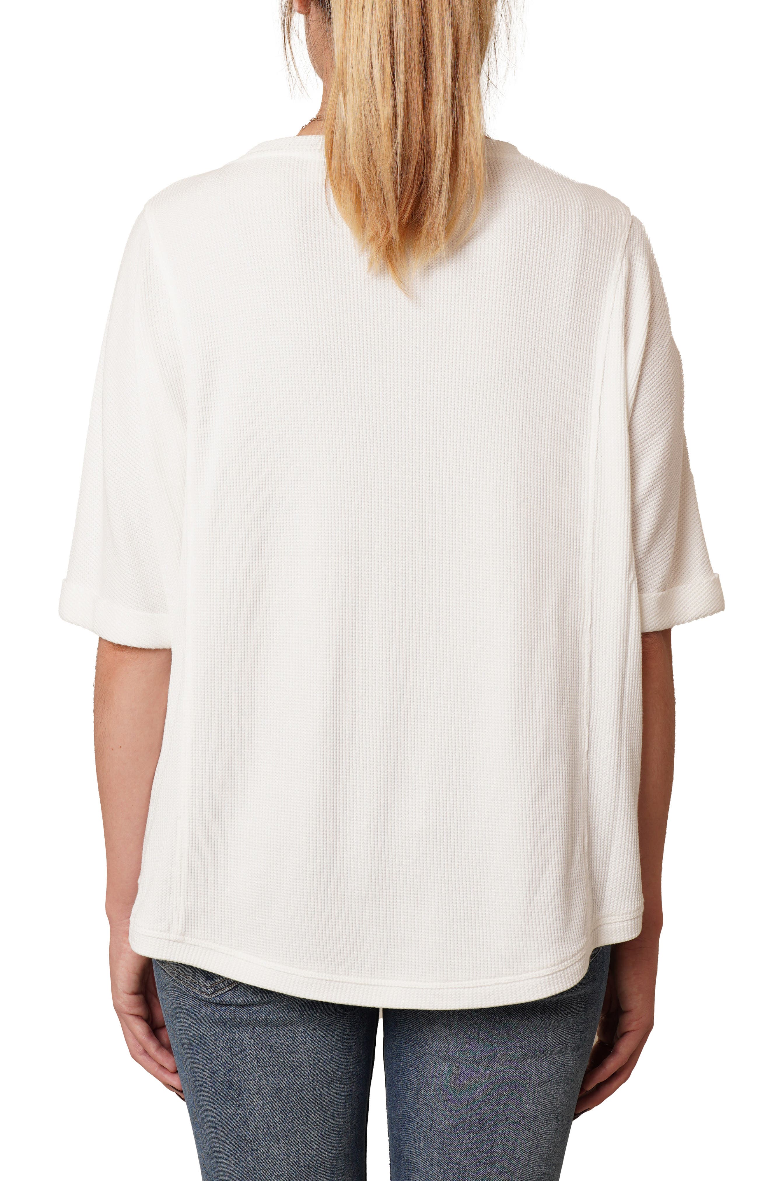 Crewneck Elbow Sleeve Waffle Knit Top - image 4
