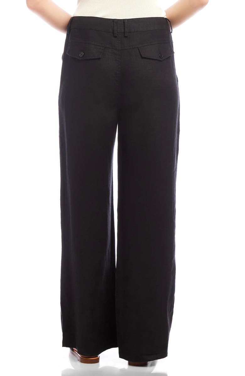 Karen Kane Patch Pocket Wide Leg Linen Pants, Alternate, color, Black