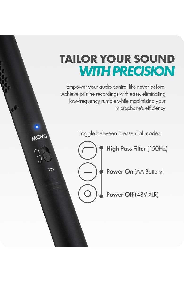 MOVO X3-II 11-inch XLR Supercardioid Shotgun Condenser Microphone for Camera, Alternate, color, Black