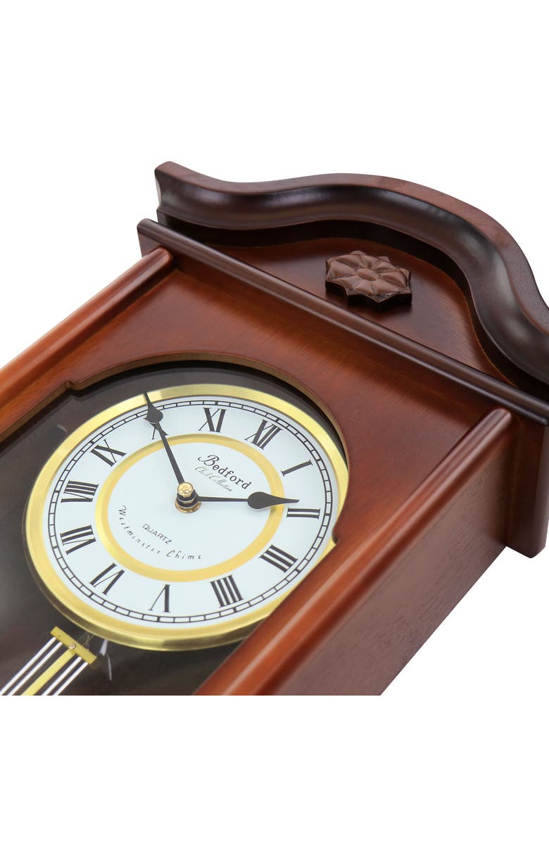 Bedford Clock Collection Jacob 22.75in Mahogany Chiming Pendulum Wall Clock, Alternate, color, Mahogany