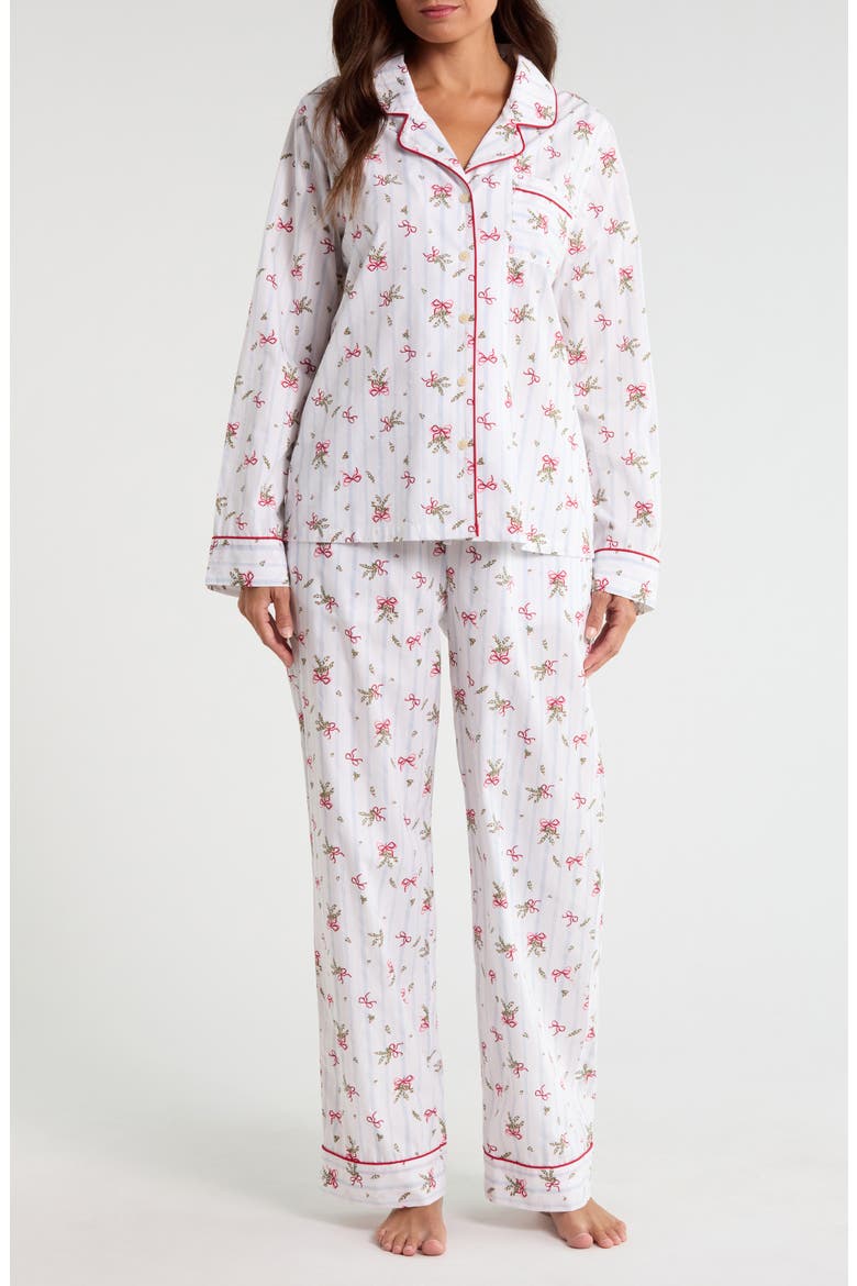 Classic Cotton Pajamas, Main, color, WHITE- BLUE MISTLETOE STRIPE