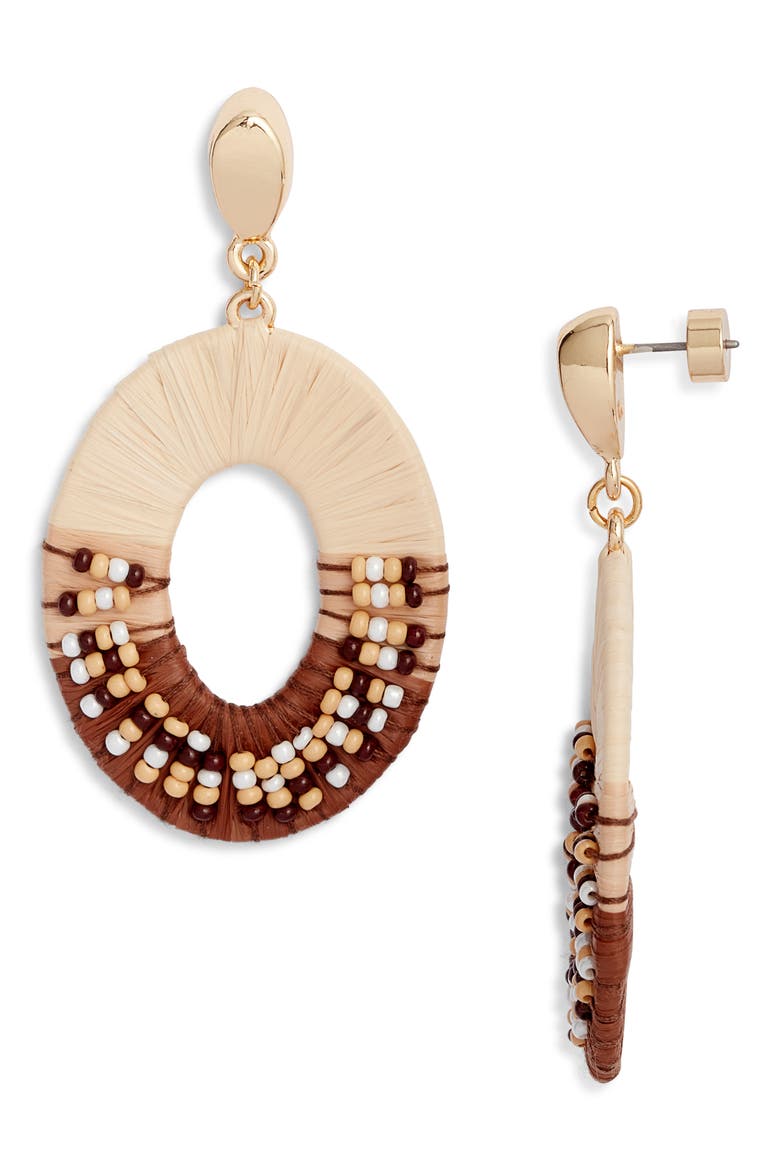 Raffia Beaded Oval Drop Earrings, Main, color, NEUTRAL MULTI- GOLD