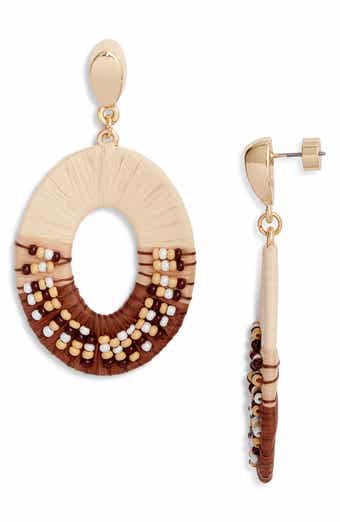 Raffia Beaded Oval Drop Earrings