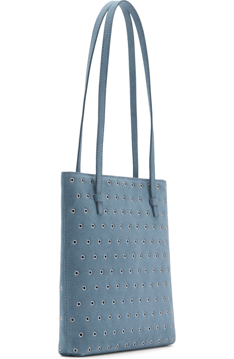 MANGO Die-Cut Leather Shopper Bag, Alternate, color, Blue