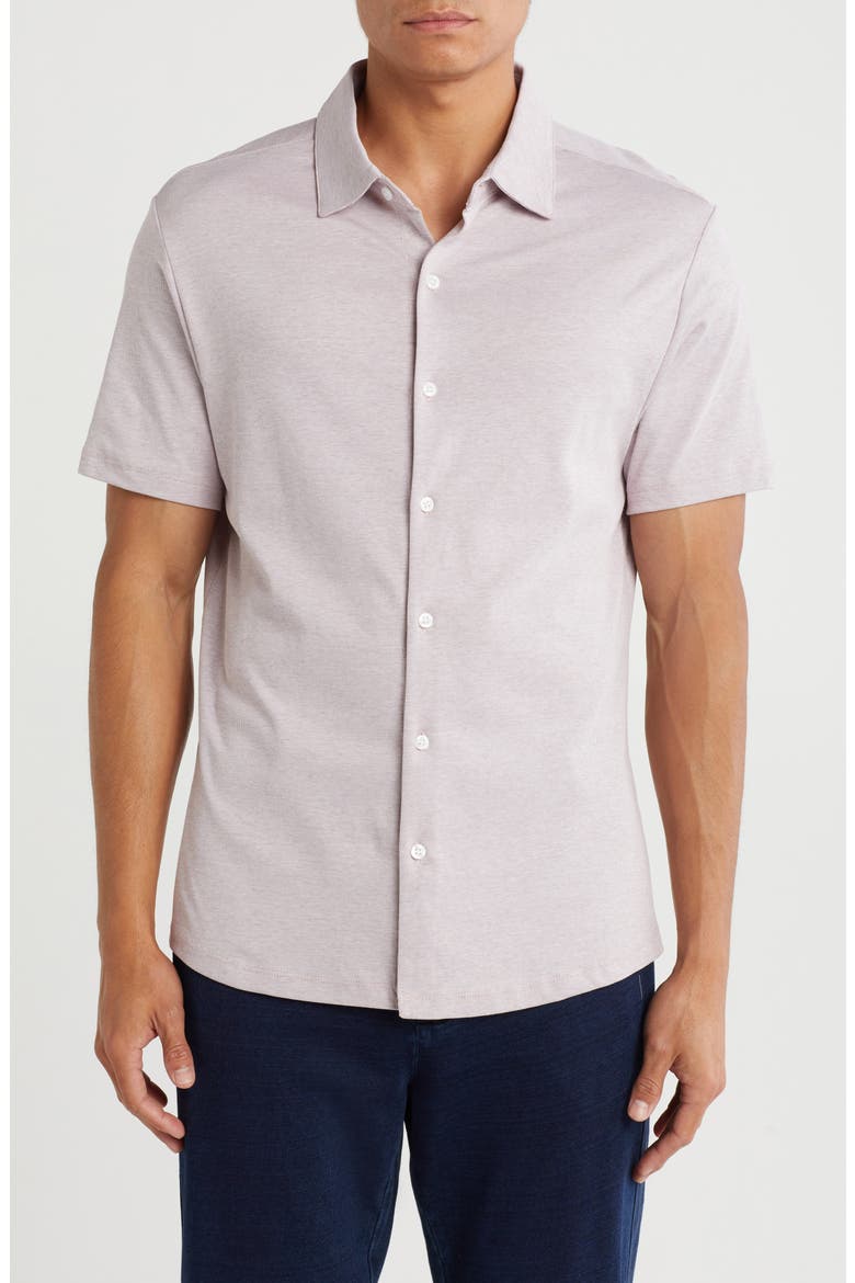 Riverway Short Sleeve Cotton Blend Knit Button-Up Shirt, Main, color, WOODROSE