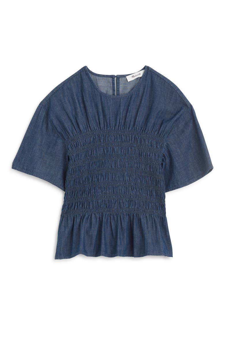 Smocked Denim Top, Alternate, color, LIGHT RINSE