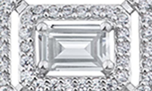 Cz By Kenneth Jay Lane Emerald Cut Cubic Zirconia Double Halo Pendant Necklace In Clear Silver