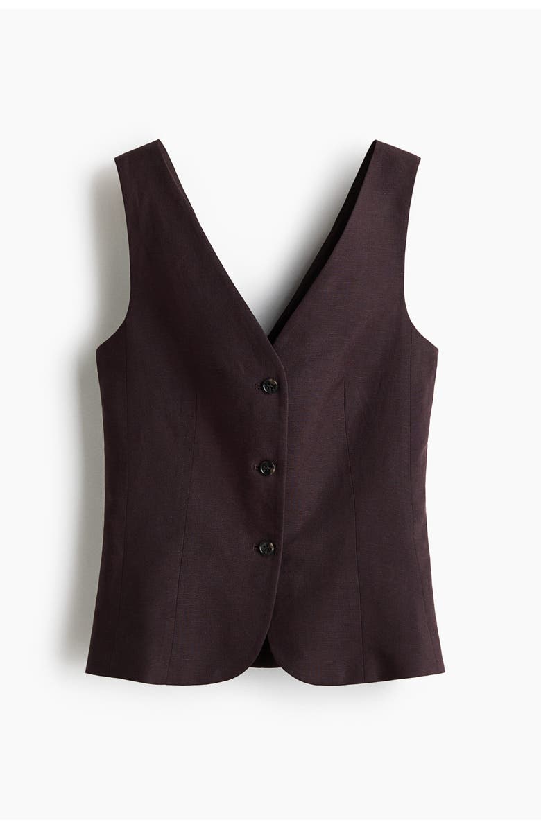 H&M Linen-blend Waistcoat, Main, color, Dark Brown