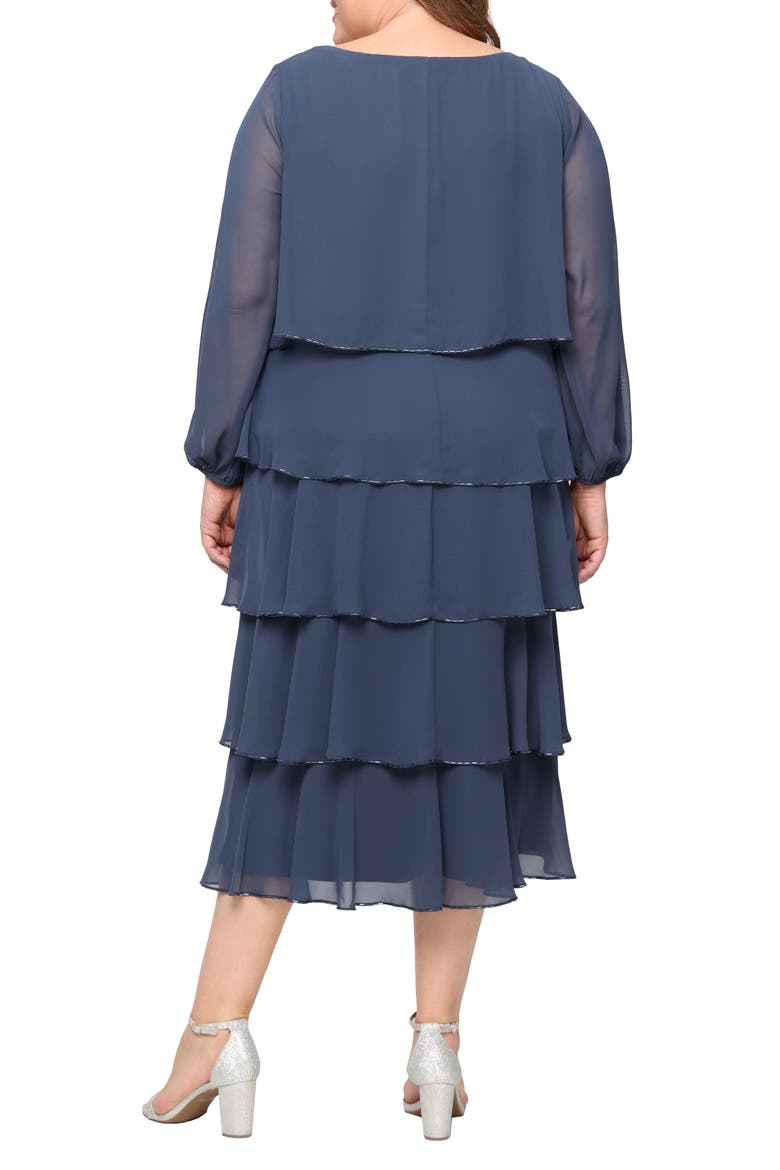 Bead Detail Long Sleeve Chiffon Cocktail Dress, Alternate, color, SLATE