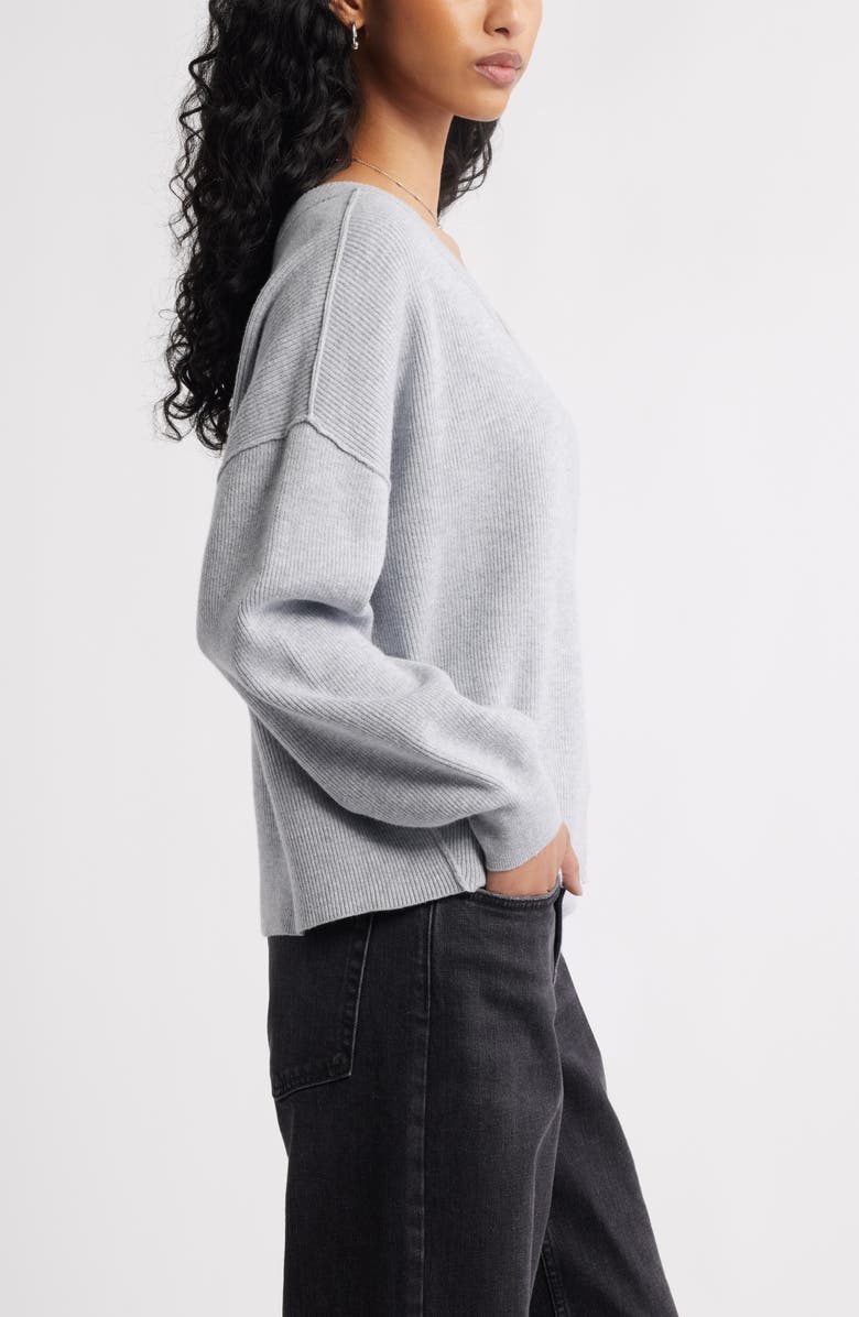 BP. Seamed Oversize V-Neck Rib Sweater, Alternate, color, Grey Soft Heather