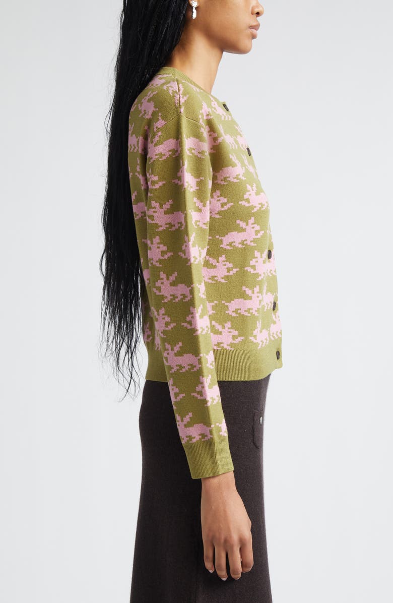 Sandy Liang Bouchette Merino Wool Jacquard Cardigan, Alternate, color, Olive Multi