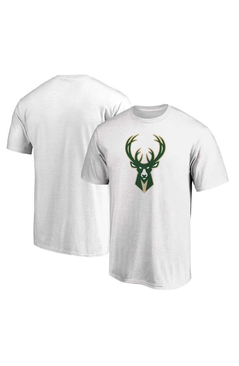 FANATICS Men's Fanatics Branded White Milwaukee Bucks Primary Team Logo T-Shirt, Main, color, White