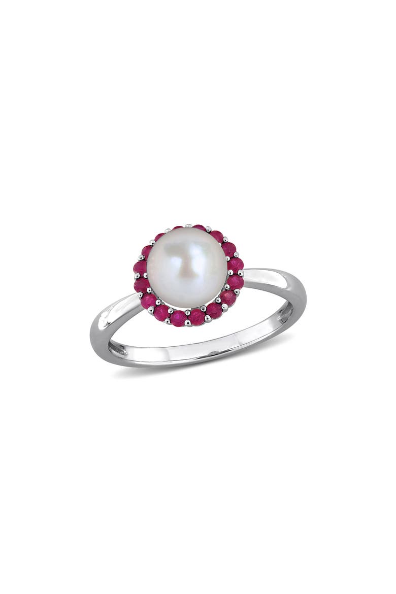 7-7.5mm Cultured Freshwater Pearl & Created Ruby Ring, Main, color, RED