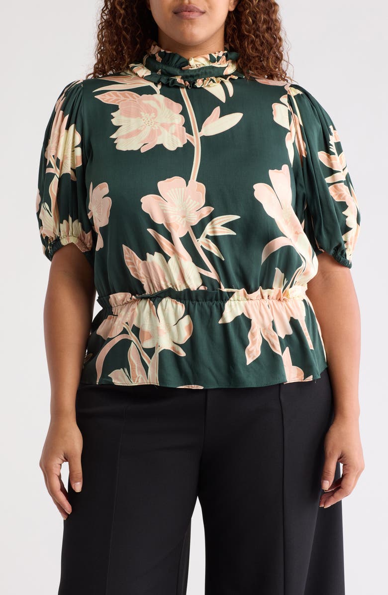 T Tahari Floral Peplum Top, Main, color, 