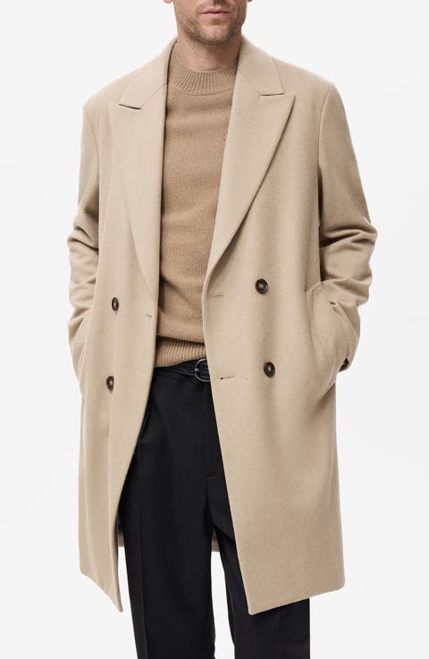 Long Double Breasted Wool Blend Coat