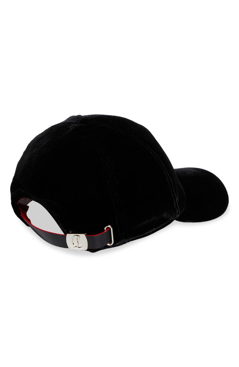 Christian Louboutin Mooncrest Crystal Embellished Adjustable Velvet Baseball Cap, Alternate, color, Black/ Jet