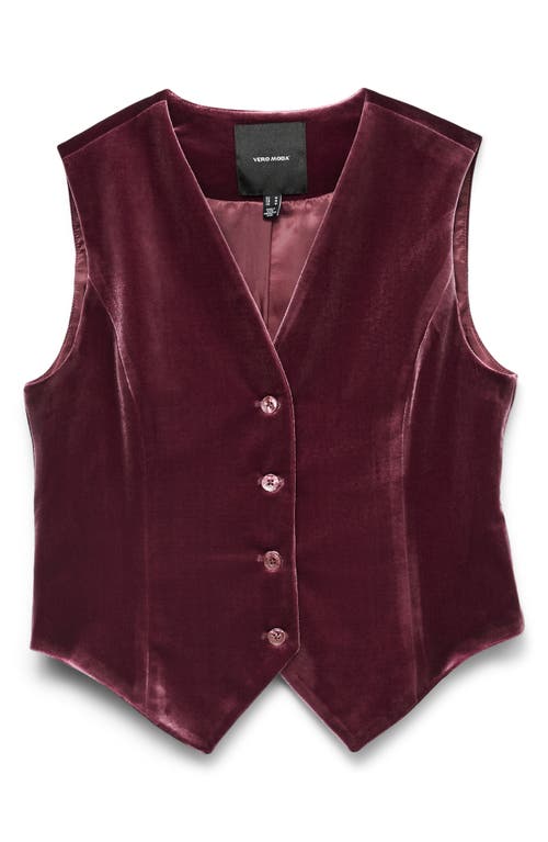 Vero Moda Shanna Velvet Vest In Burgundy