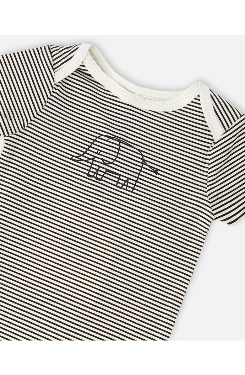 Deux par Deux Evolutive Jersey Stripes Bodysuit, Alternate, color, Black & Off White Stripes