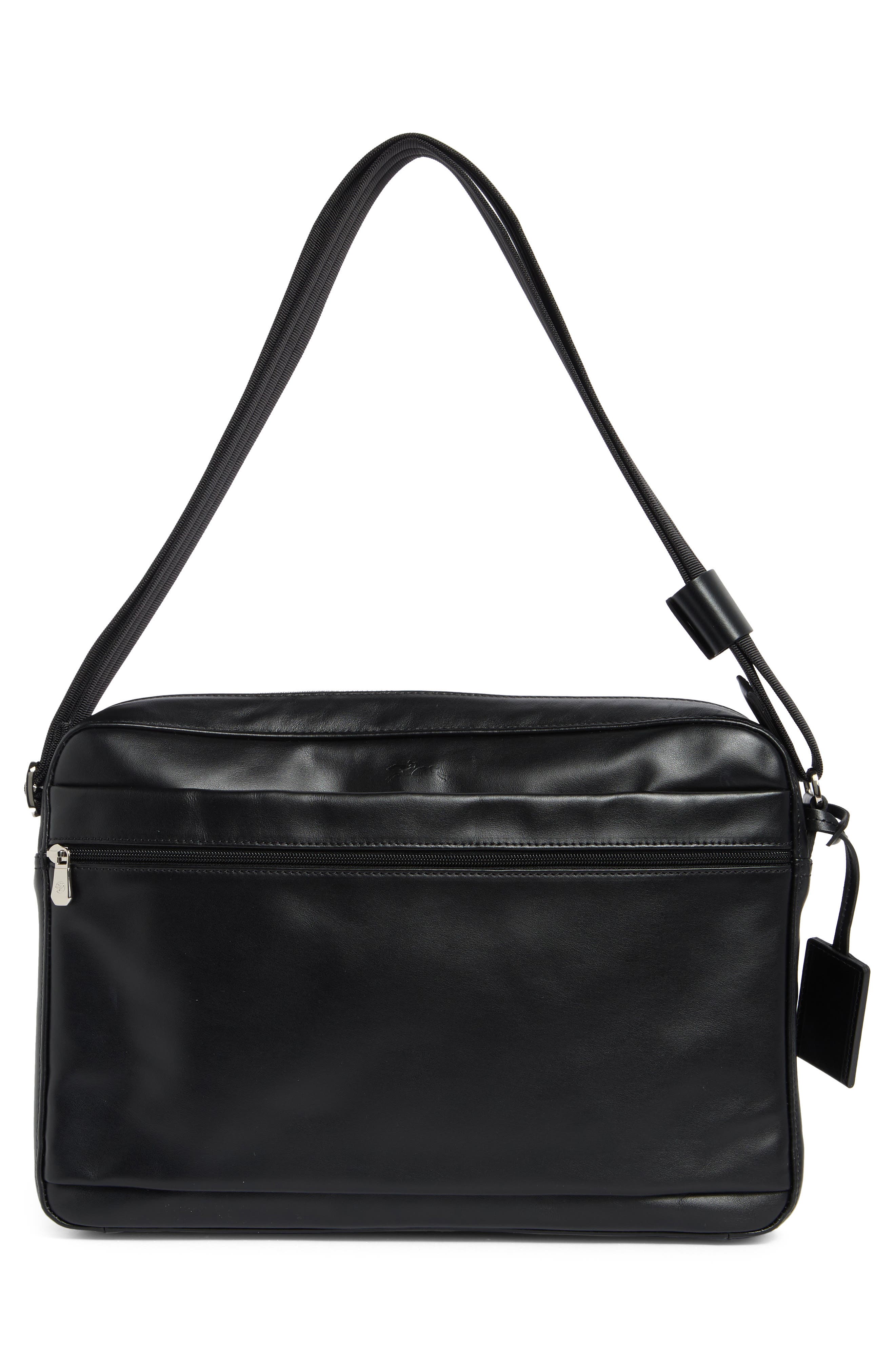 Longchamp Baxi Leather Messenger Bag, Alternate, color, Black
