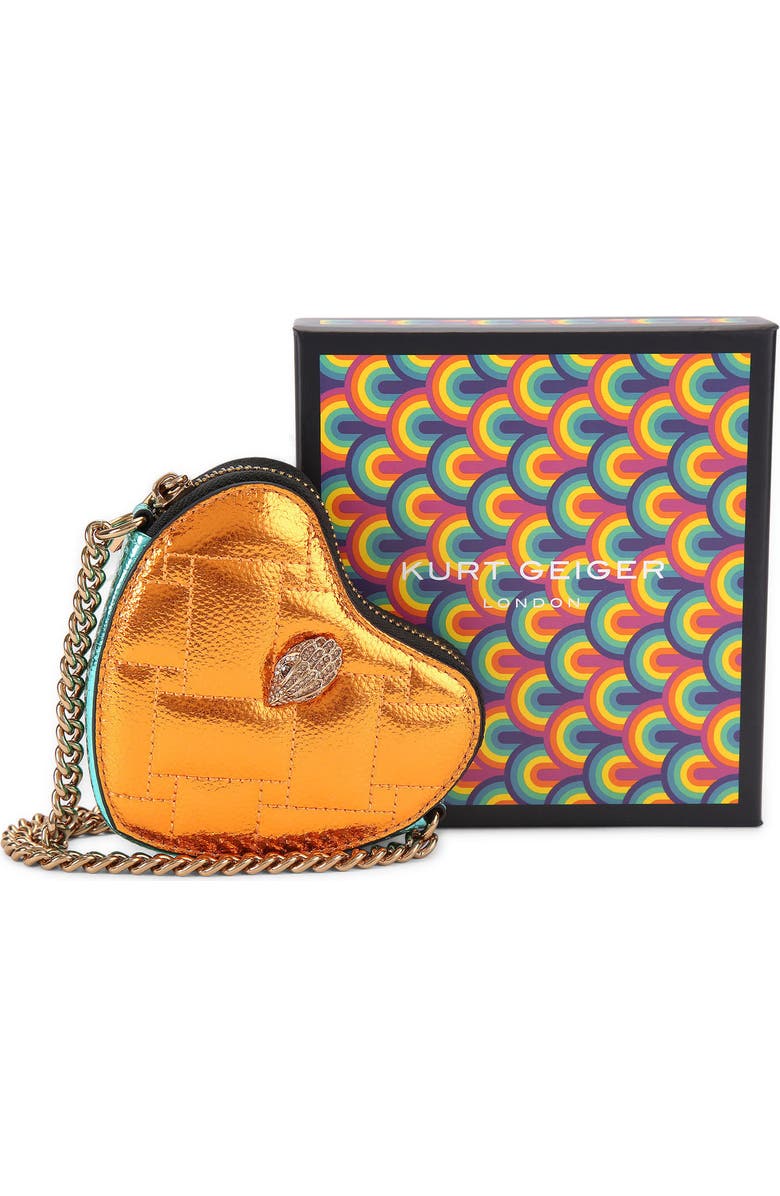 Kurt Geiger London Micro Heart Leather Crossbody Bag, Alternate, color, Orange Shimmer