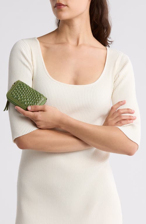 Hobo Small Nila Woven Leather Zip Around Wallet In Sweet Basil