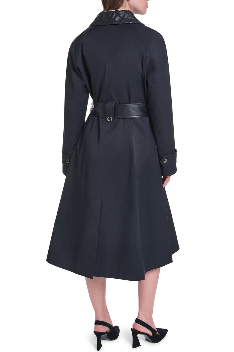 Faux Leather Trim Trench Coat, Alternate, color, BLACK