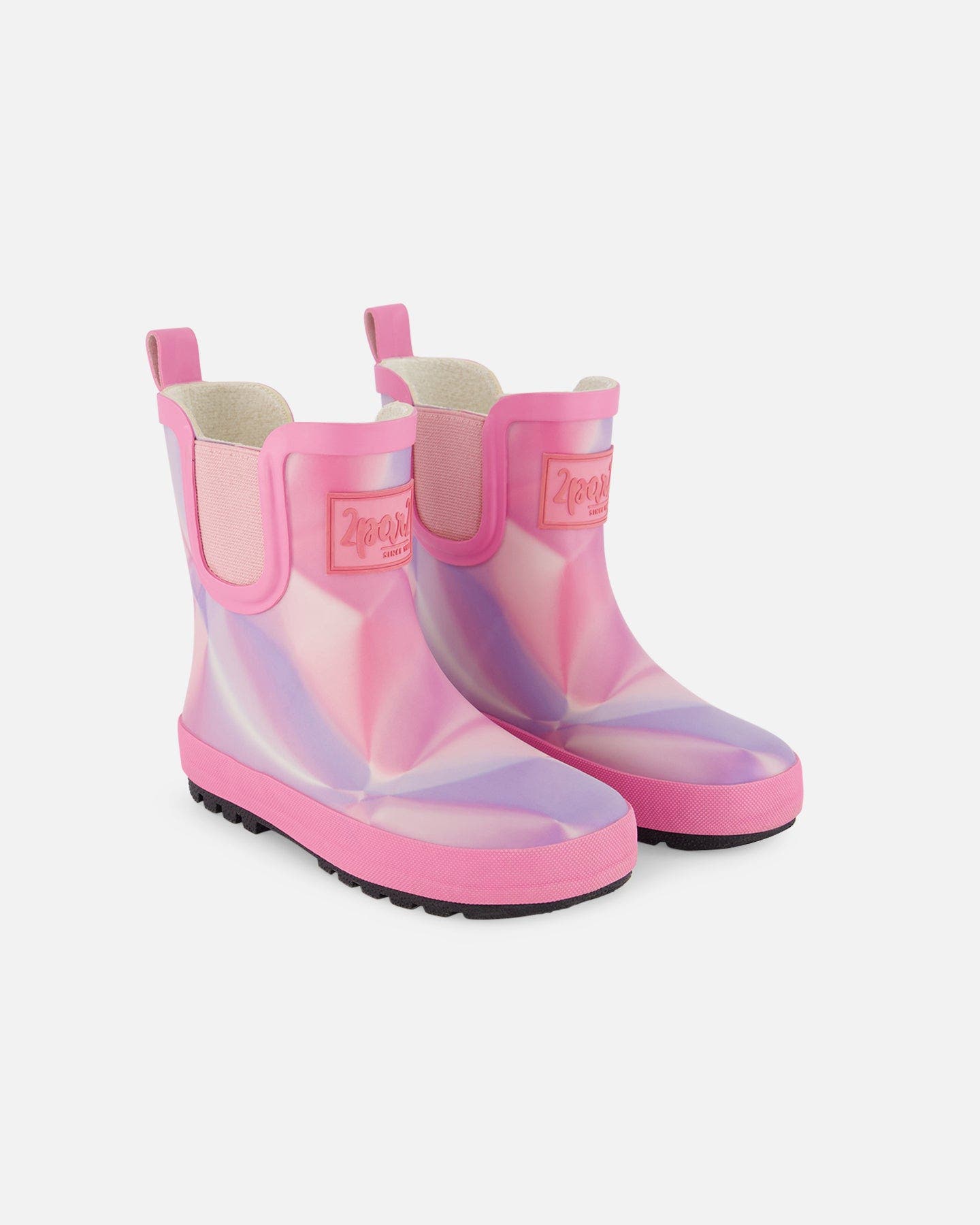 Deux par Deux Girl's Short Rain Boots Printed Foil Pastel, Alternate, color, 