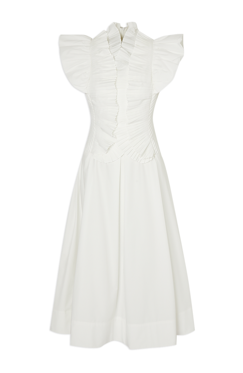 Karen Millen Pleated Ruffle Sleeve Woven Midi Dress, Alternate, color, Ivory