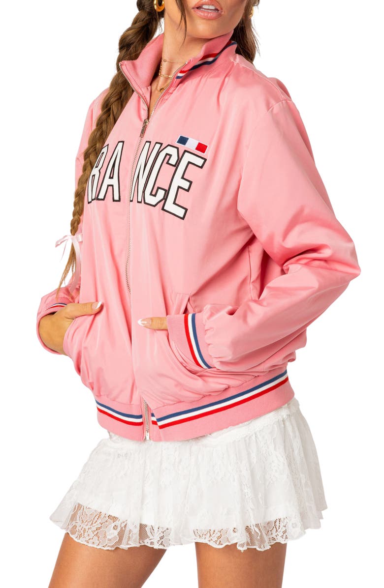 EDIKTED Oversize France Embroidered Track Jacket, Alternate, color, 