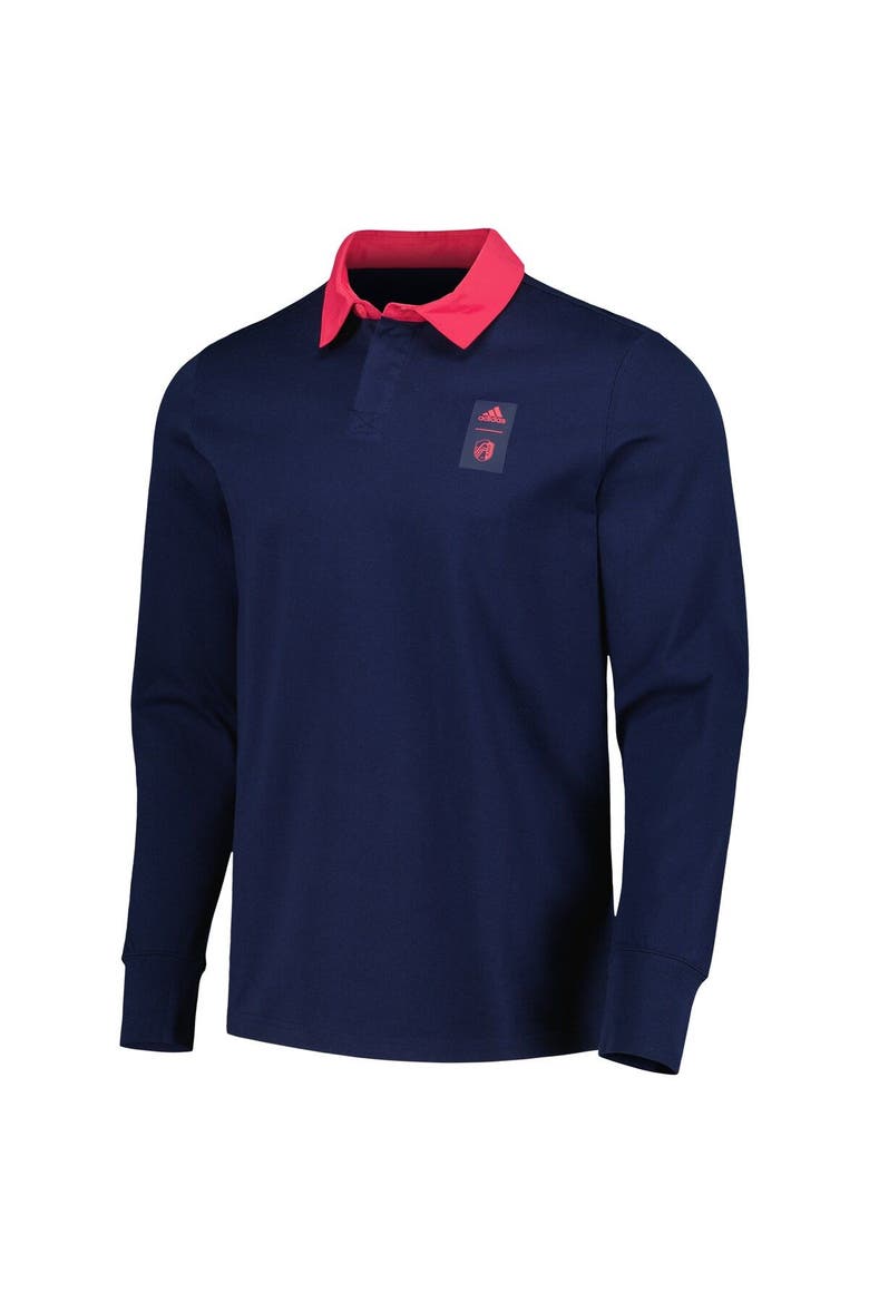 Men's adidas 2023 Player Navy St. Louis City SC Travel Long Sleeve Polo, Alternate, color, Navy