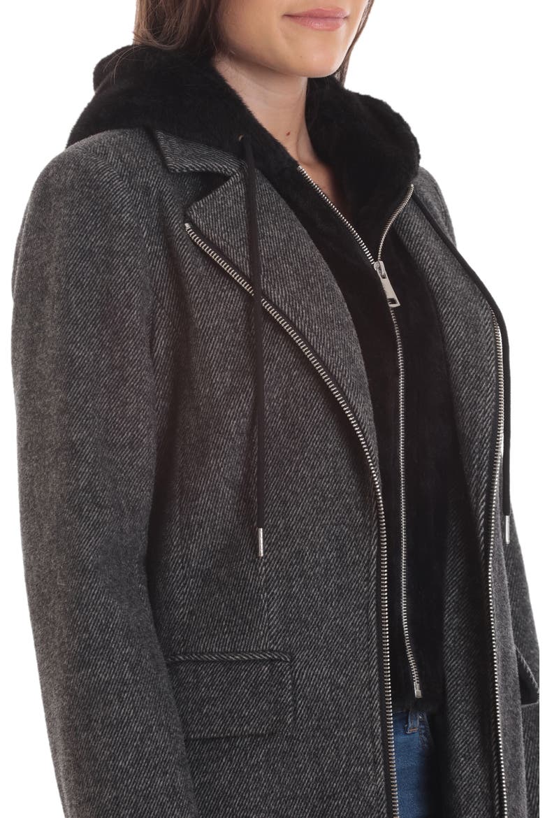 Moto Wool Blend Coat with Removable Hooded Bib, Alternate, color, BLACK/ WHITE OLD