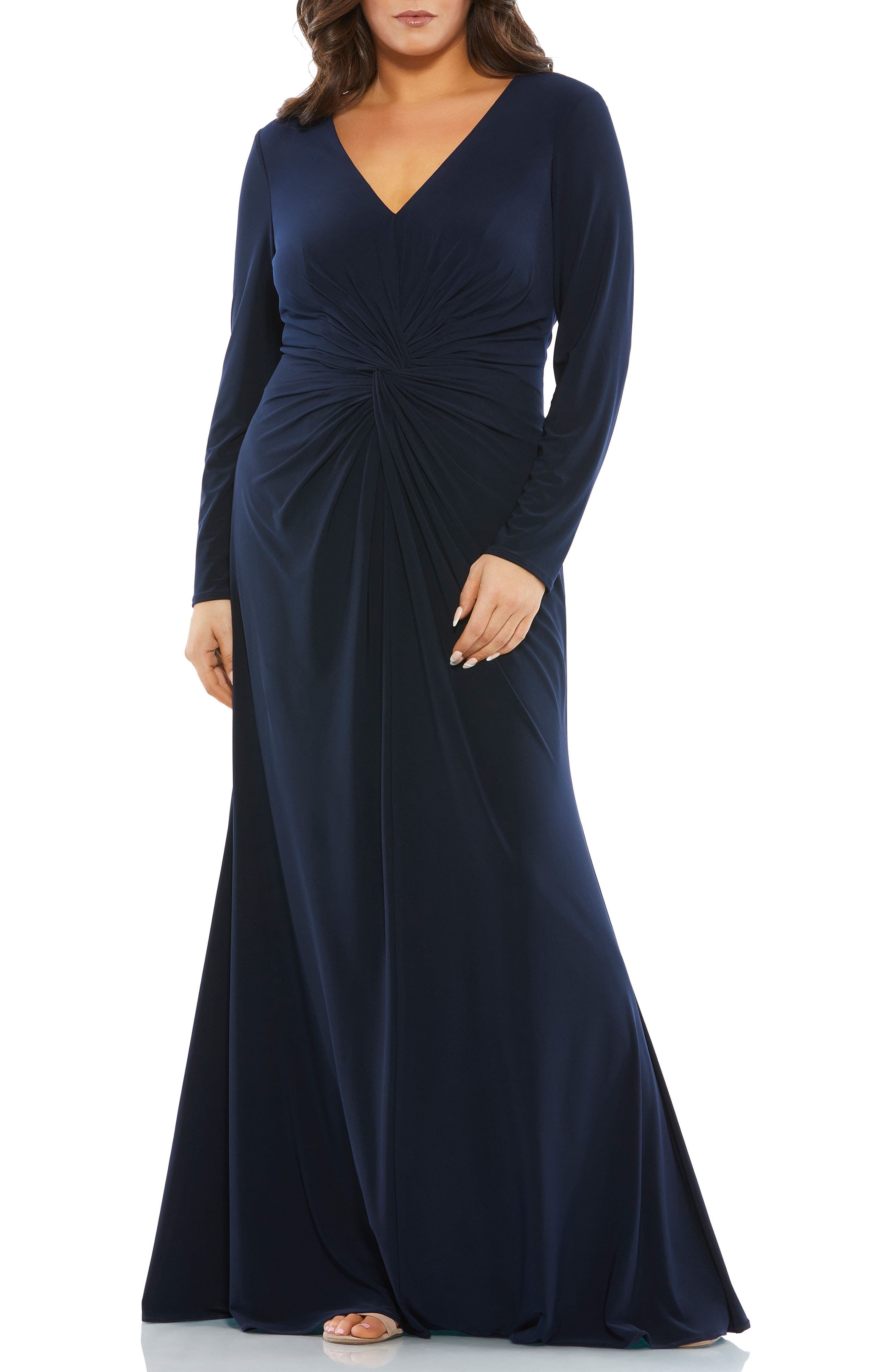 Front Twist Long Sleeve V-Neck Gown