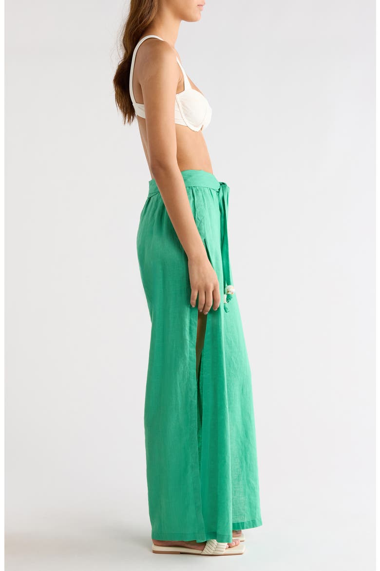 Tie Side Linen Cover-Up Pants, Alternate, color, GREEN