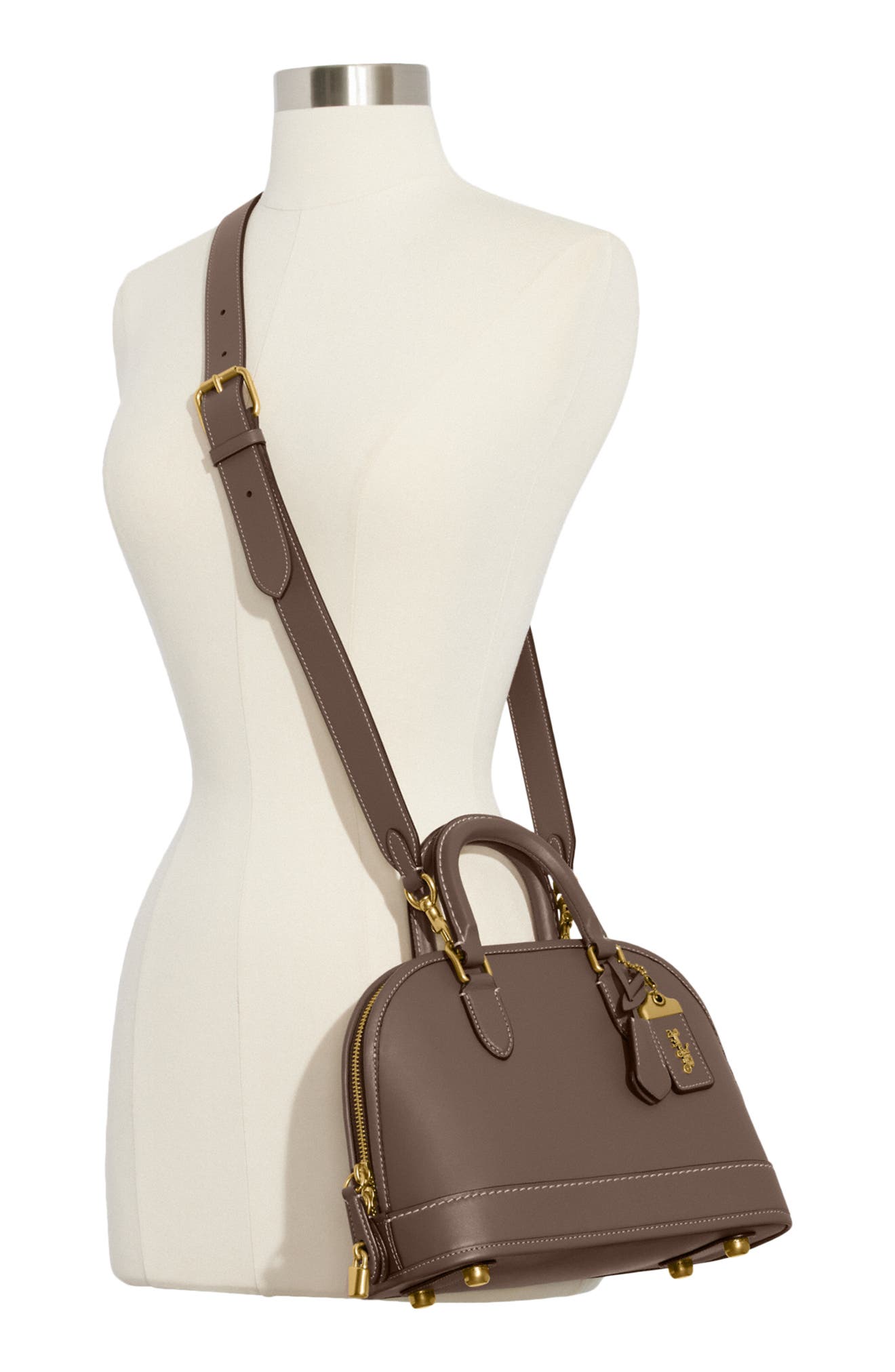 Leather Domed Satchel, Alternate, color, DARK STONE