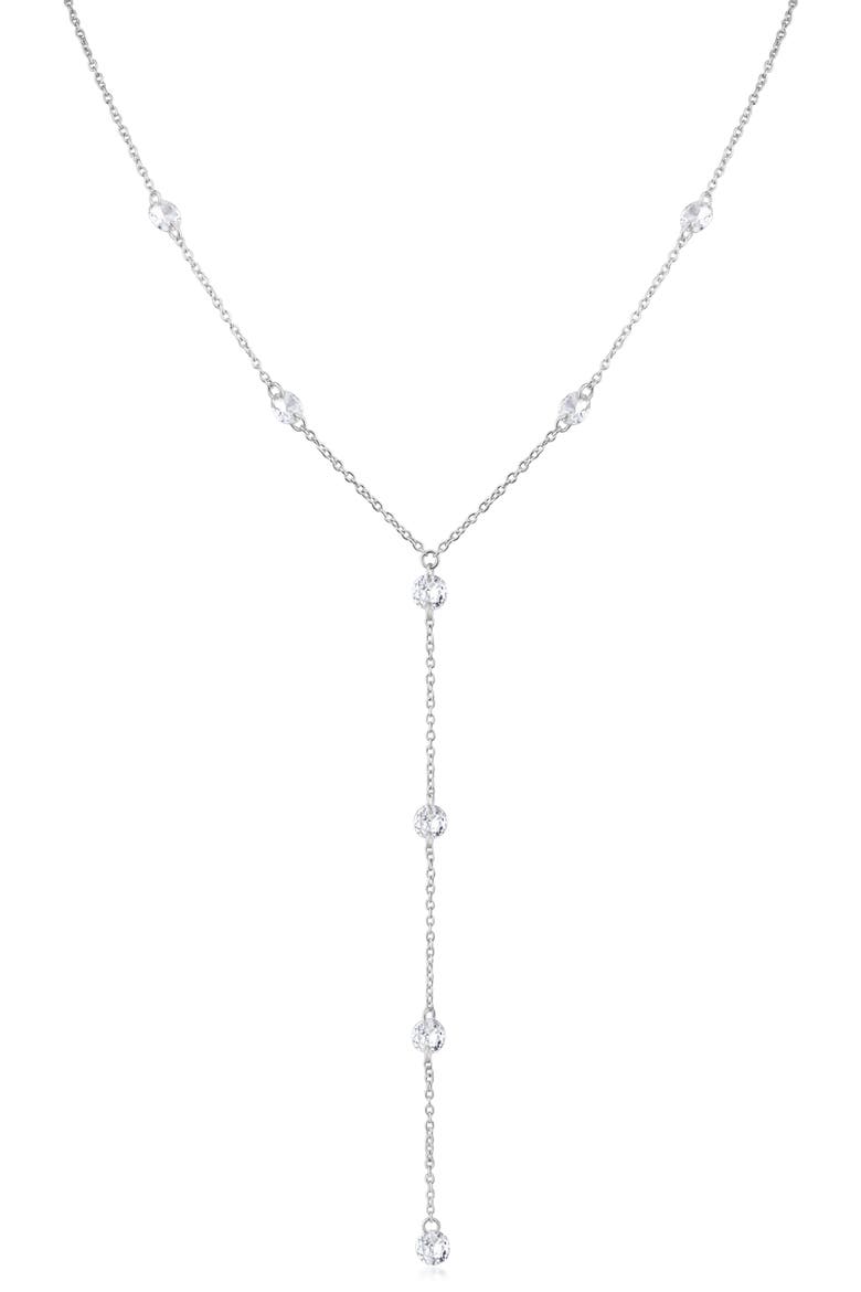 Round Cubic Zirconia Station Y-Necklace, Main, color, SILVER