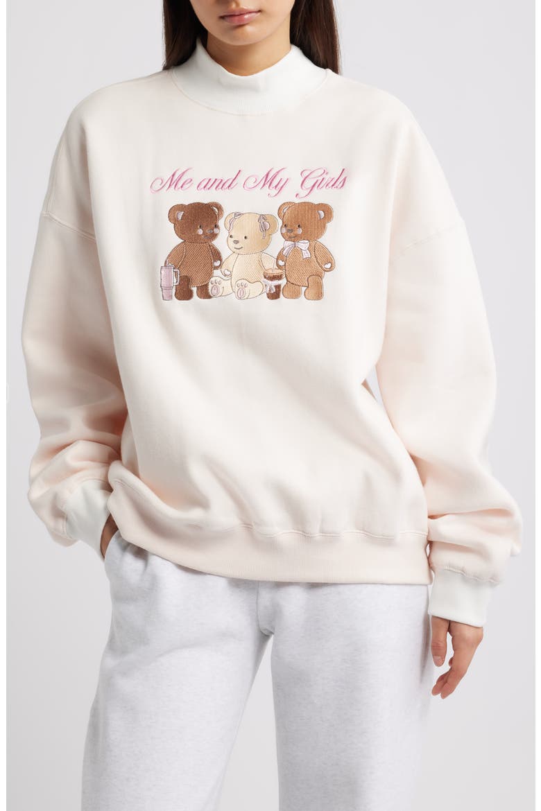 Me & My Girls Embroidered Mock Neck Graphic Sweatshirt, Main, color, BABY PINK