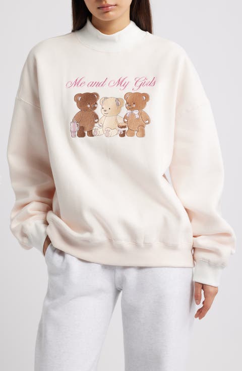 Me & My Girls Embroidered Mock Neck Graphic Sweatshirt