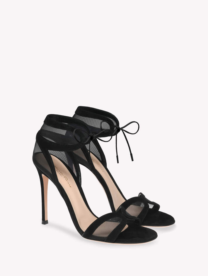 Gianvito Rossi Falene Sandals, Alternate, color, Black Fabric And Suede