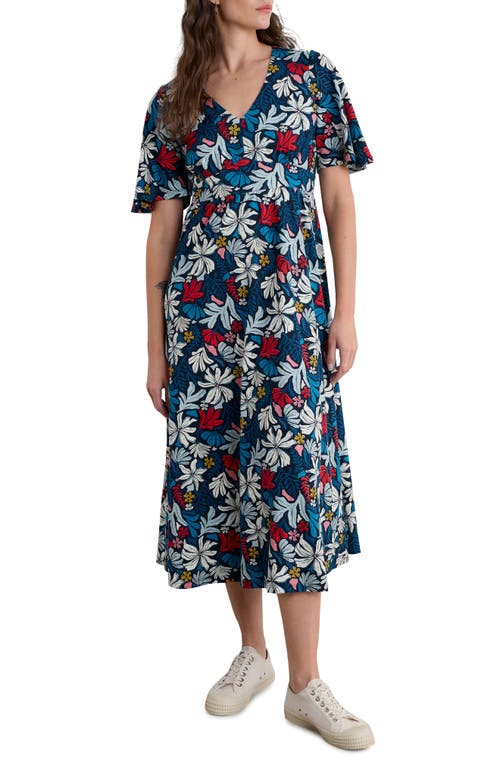 Seasalt Cornwall Chateaux Floral Print Organic Cotton Midi Dress In Seaweed Flower Maritime