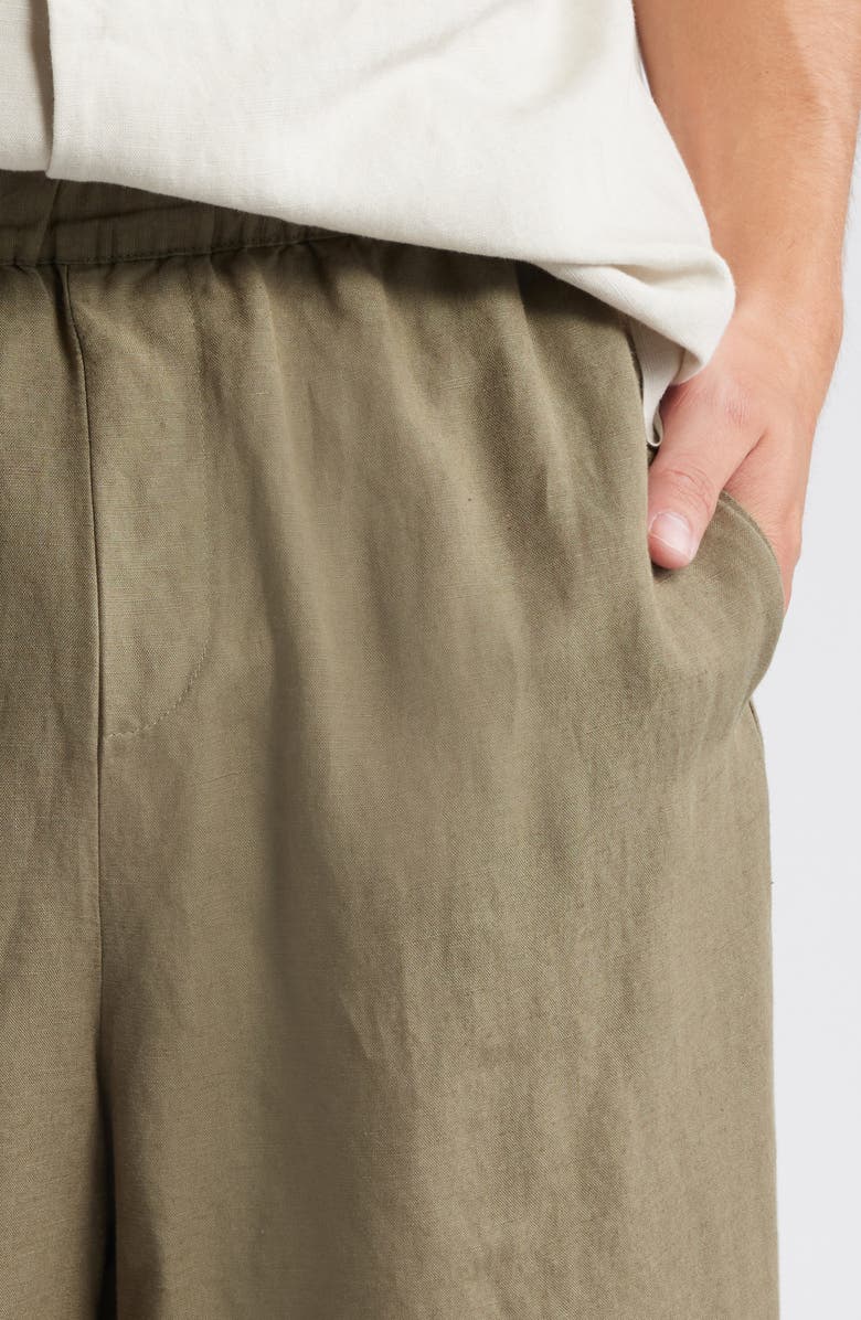 Topman Wide Leg Linen Blend Shorts, Alternate, color, Khaki