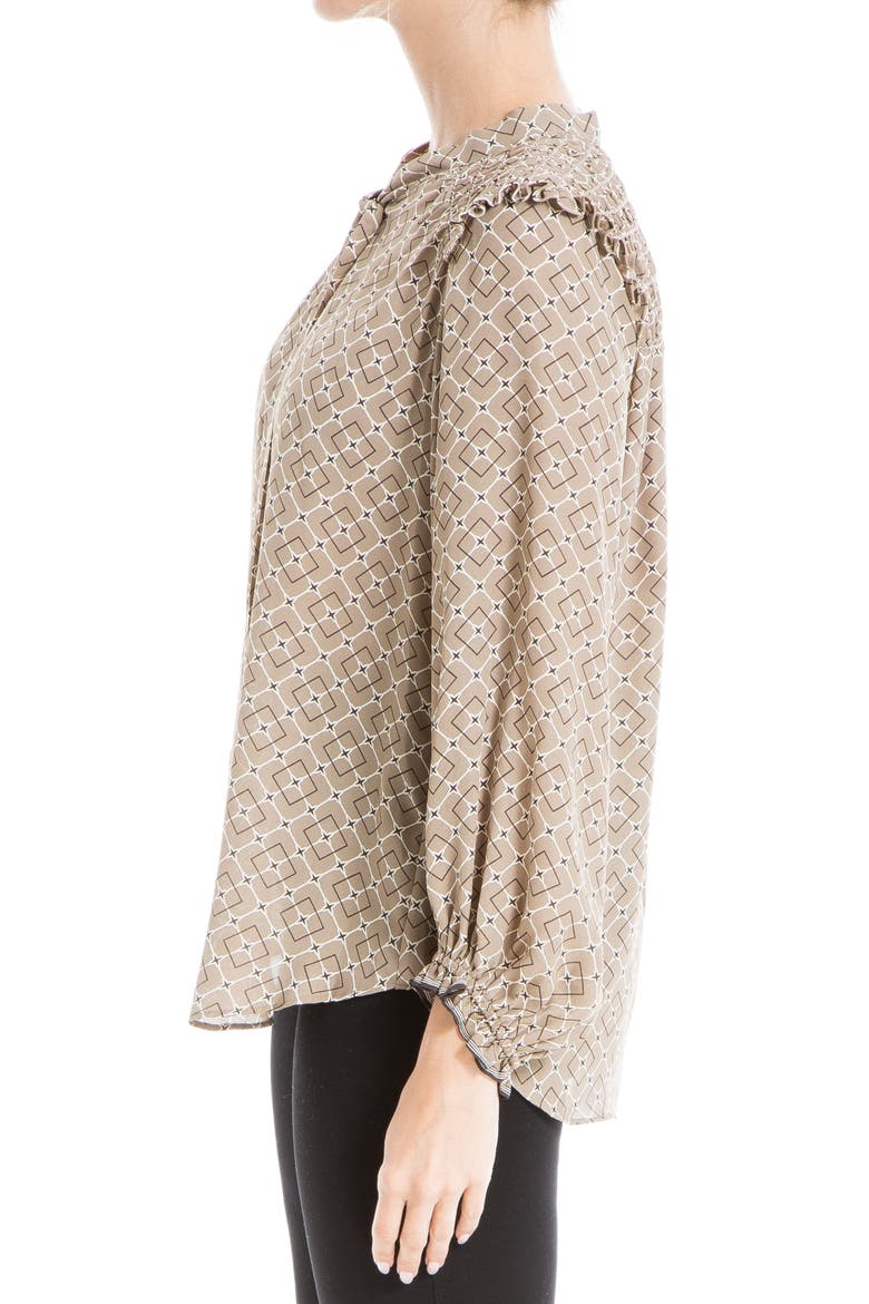 Tie Neck Long Sleeve Blouse, Alternate, color, MOCHA STATUS PRINT