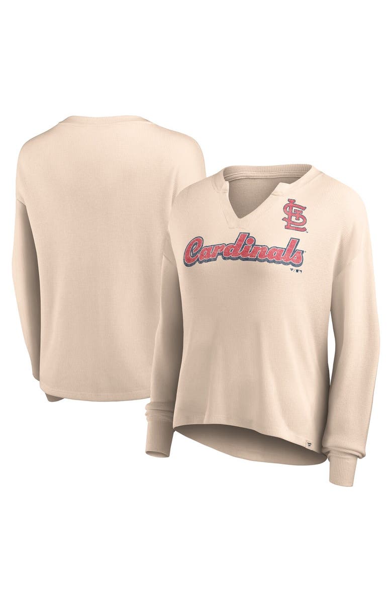FANATICS Women's Fanatics Branded Cream St. Louis Cardinals Go For It Waffle Knit Long Sleeve Notch Neck T-Shirt, Main, color, Cream