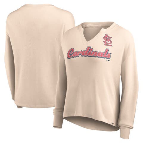 Women's Fanatics Branded Cream St. Louis Cardinals Go For It Waffle Knit Long Sleeve Notch Neck T-Shirt