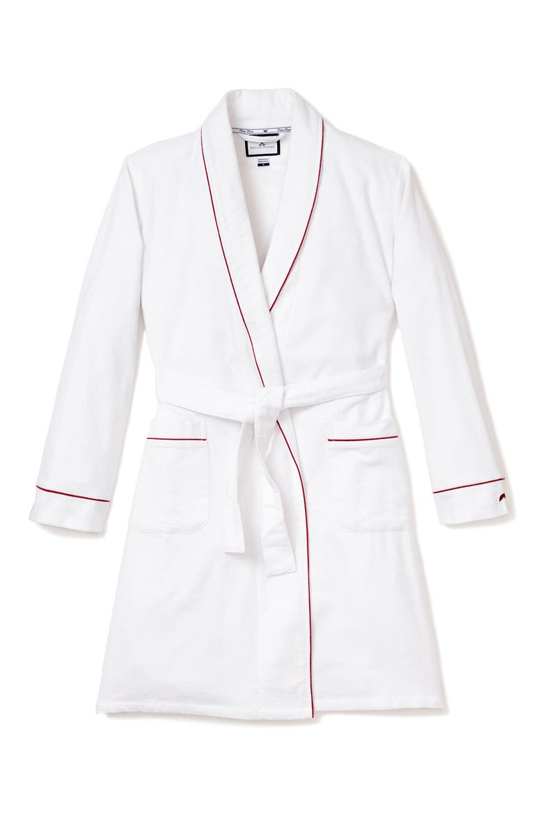 Contrast Piping Cotton Robe, Main, color, WHITE