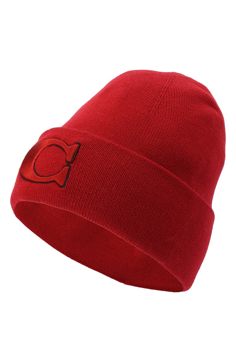 COACH Varsity C Cuff Beanie, Alternate, color, Cherry