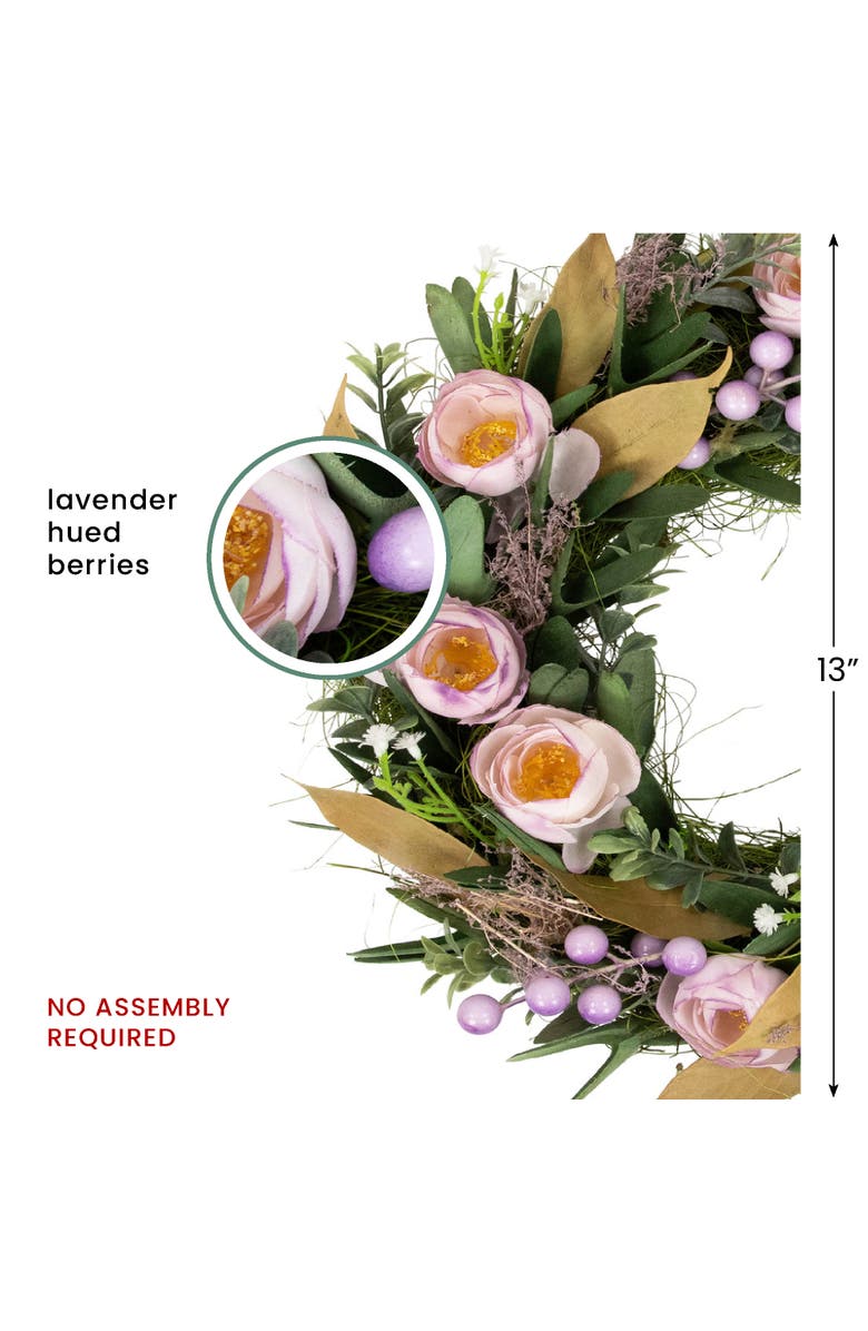 Northlight Peonies and Greenery Small Artificial Spring Wreath - 13" - Purple, Alternate, color, Purple
