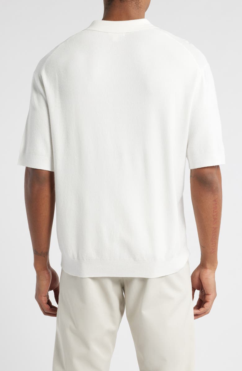 Open Edit Textured Stitch Short Sleeve Polo Sweater, Alternate, color, White