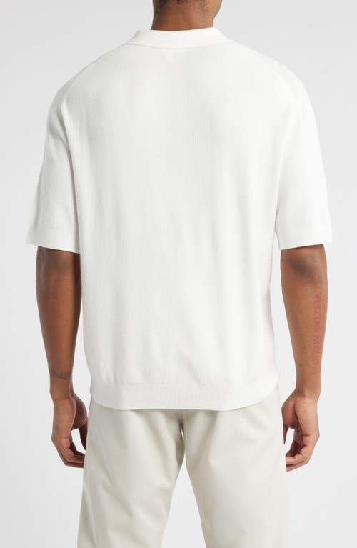Open Edit Textured Stitch Short Sleeve Polo Sweater In White